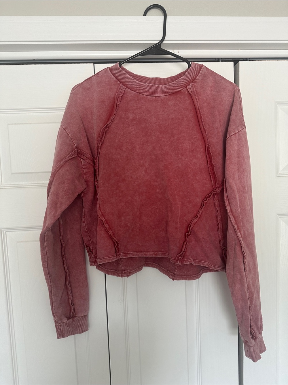 Gilded Intent Distressed Rose-Red Crewneck Sweatshirt
